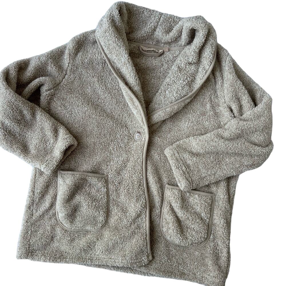 Soft Surroundings PS Sweater Hugs Beige Plush Sherpa Cardigan Jacket